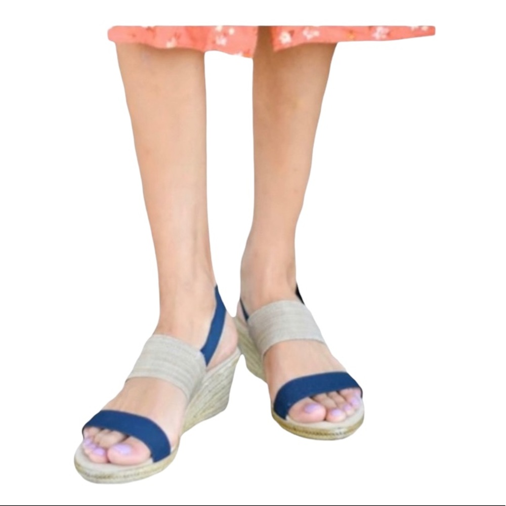 Charleston Shoe Co Cooper Navy/Linen Women Sandals Wedges  Size 10